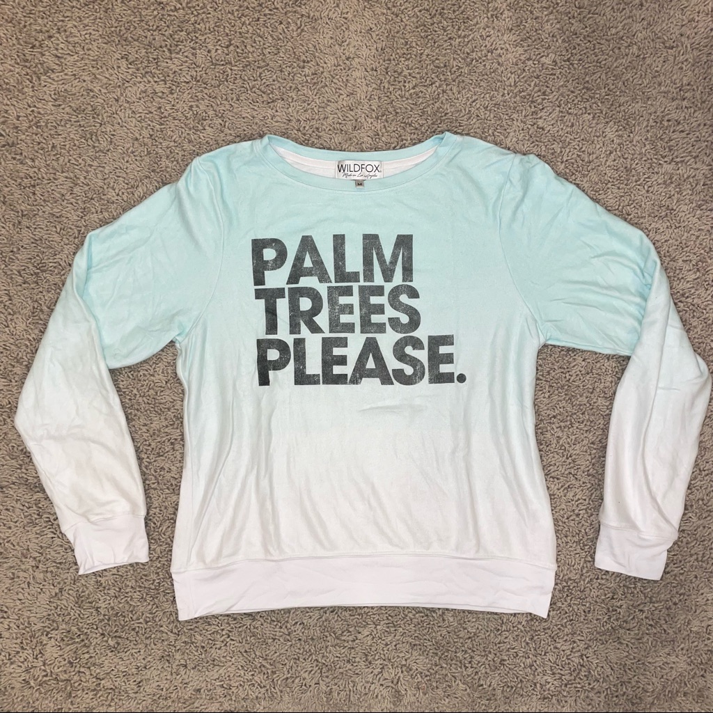 Wildfox Palm Trees Please. Ombre' Ice Mint White Baggy Beach Jumper Size Medium